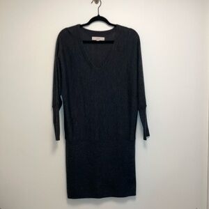 LOFT Charcoal Gray V-neck Dolman Sleeve Merino Wool Blend Sweater Dress
